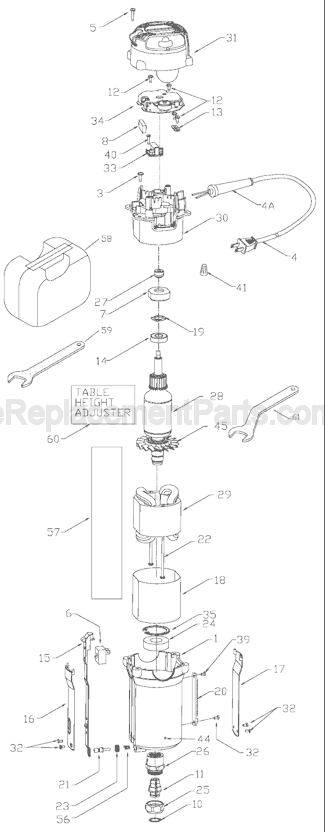 Page A Diagram and Parts List for Type 1 Porter Cable Router